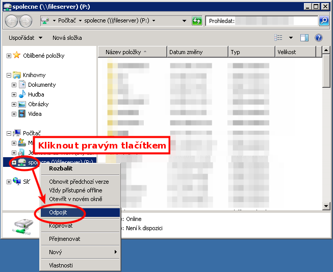 Jak odpojit síťový disk